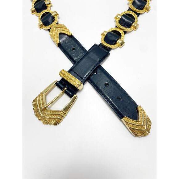 The Icing Black Gold Leather Hardware Belt Medium    Vintage - Picture 4 of 10